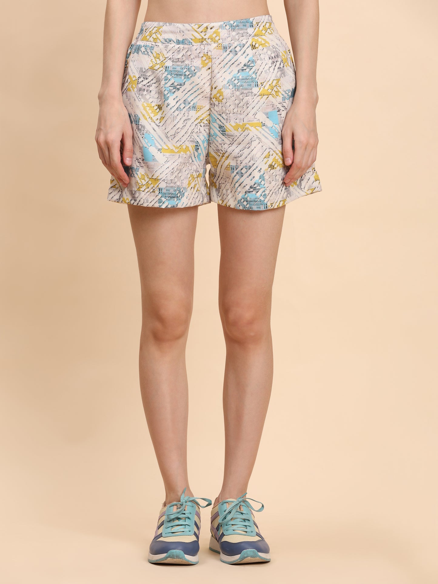 Noia White & Multi Geometric Shirt with Shorts