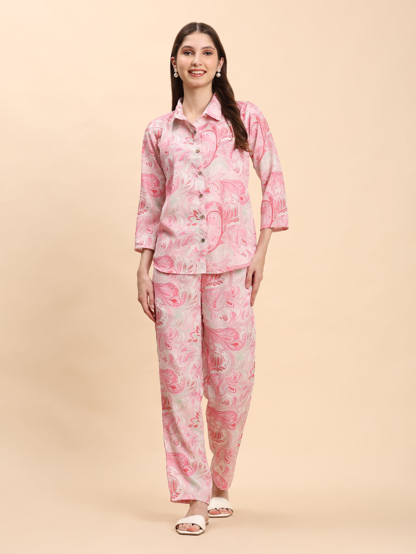 Noia Pink & White Paisley Shirt with Trousers