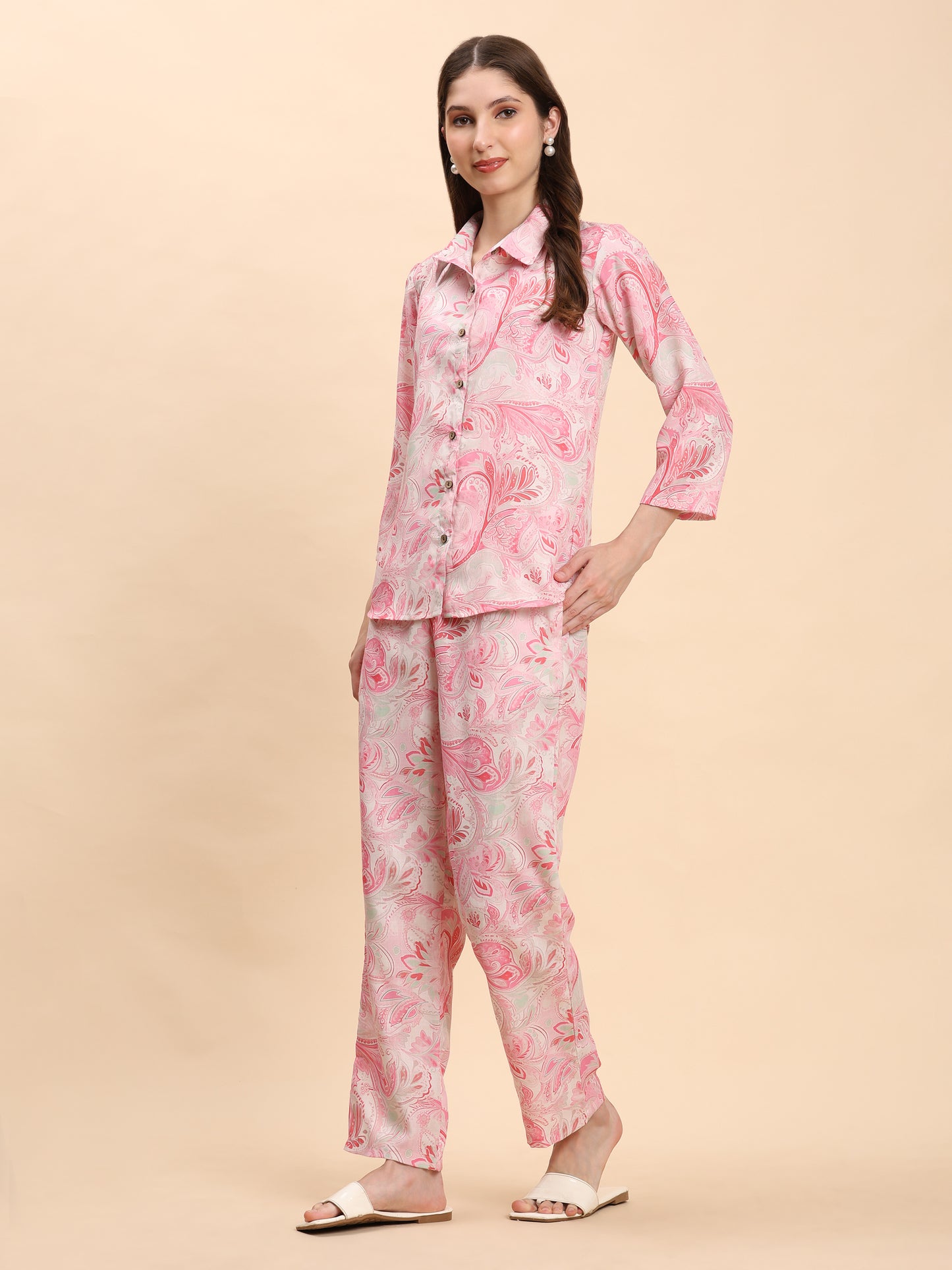 Noia Pink & White Paisley Shirt with Trousers