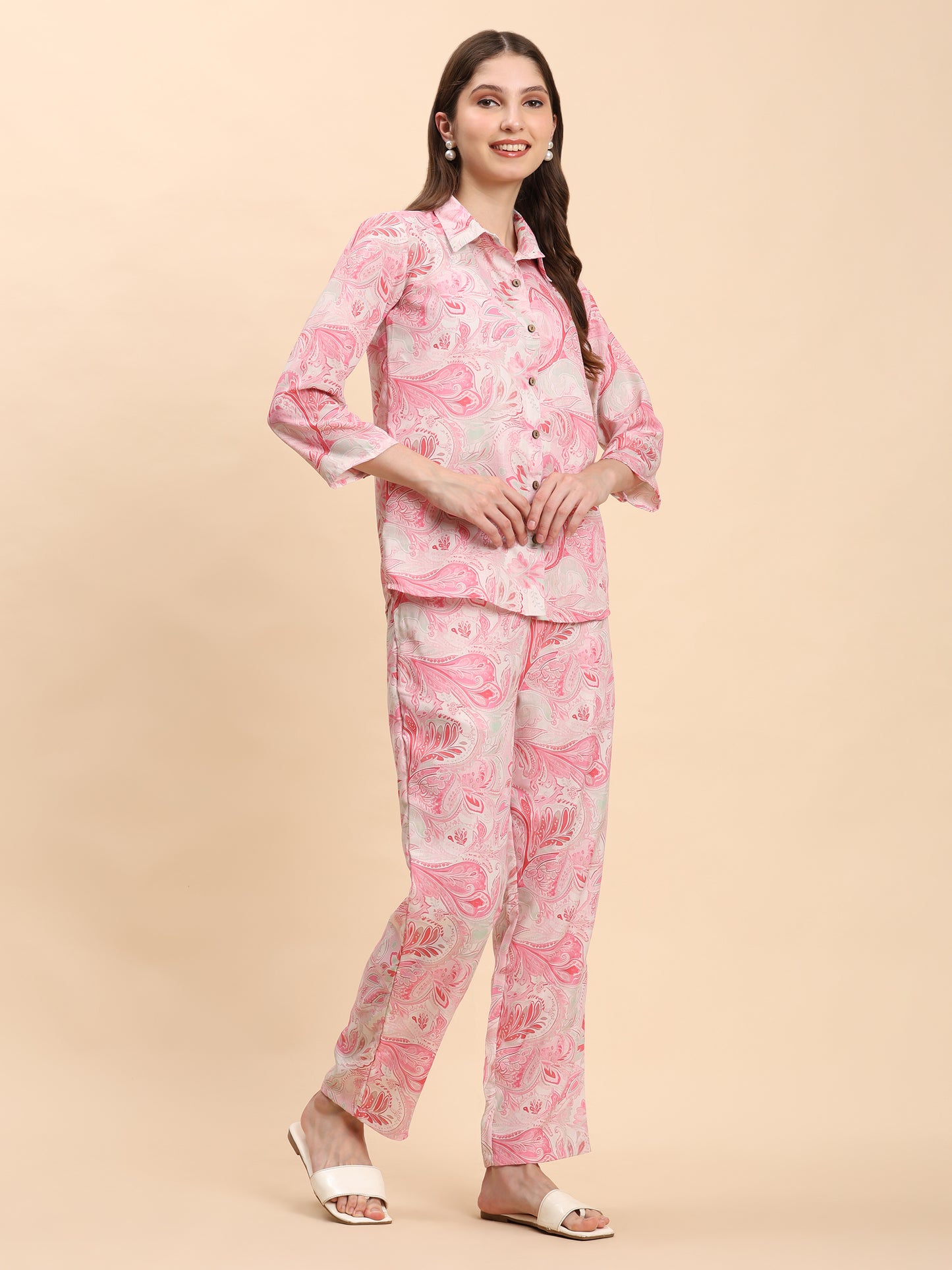 Noia Pink & White Paisley Shirt with Trousers