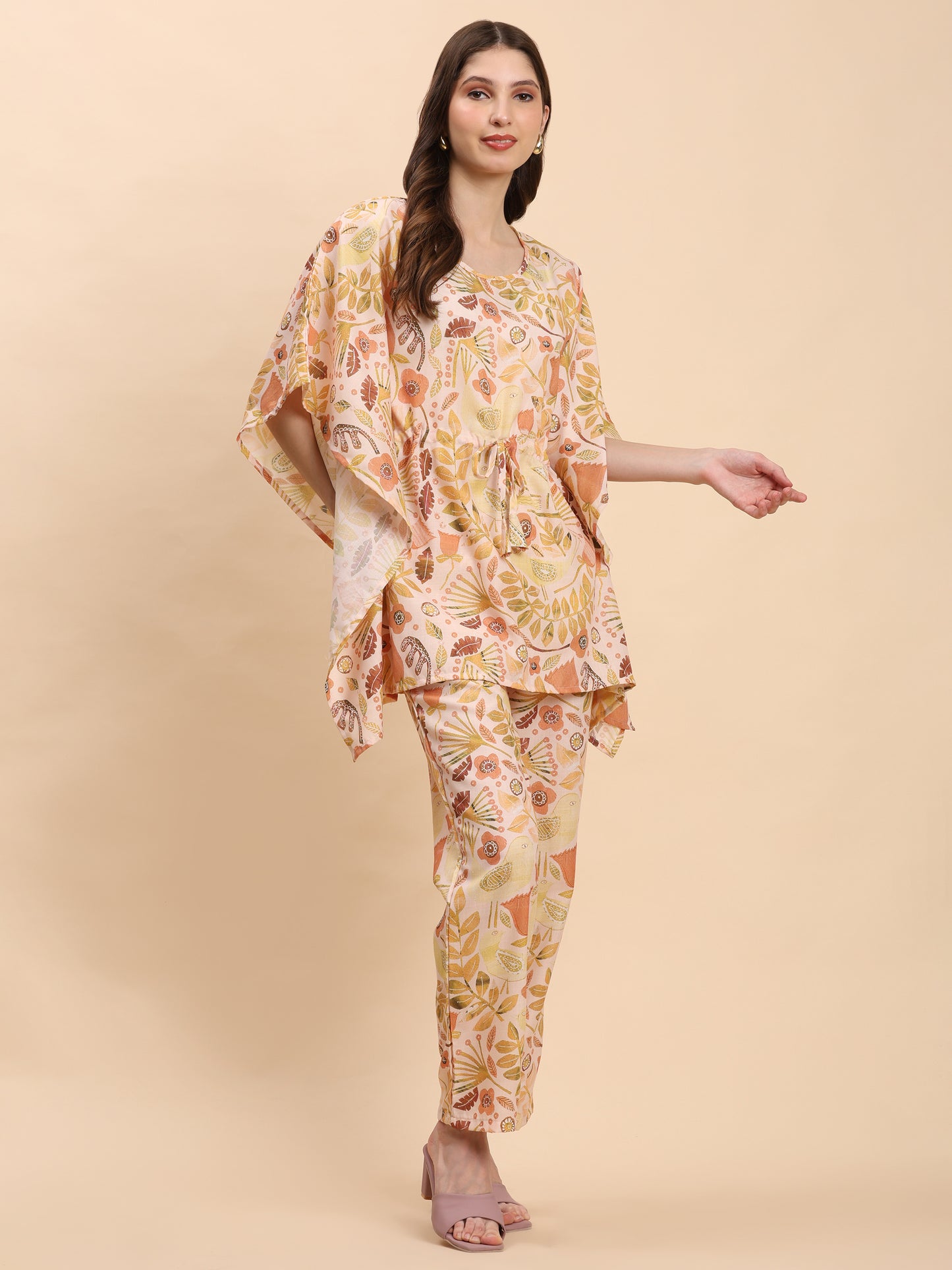 Noia Yellow Multi Abstract Floral Kaftan Top with Trousers