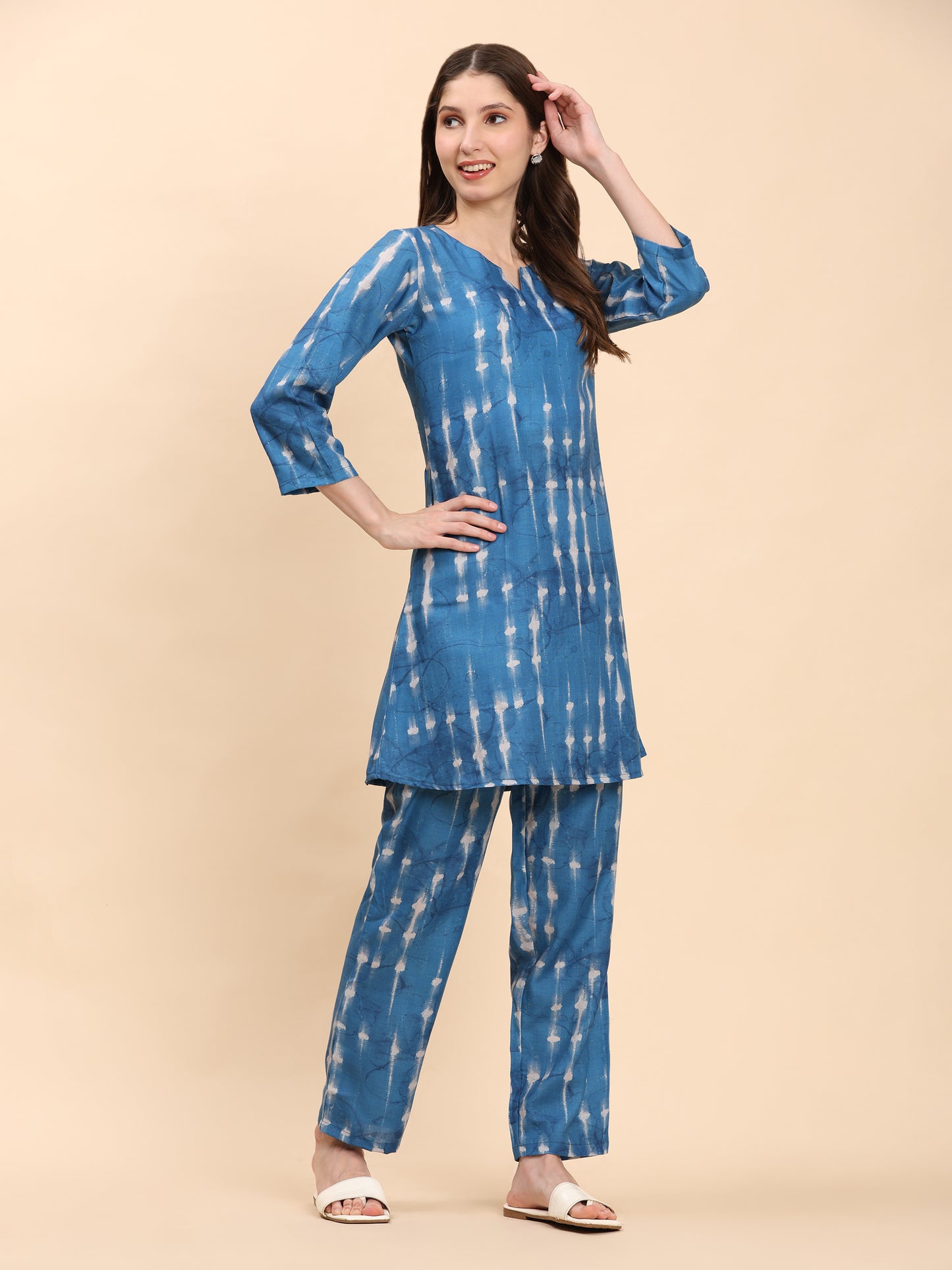 Noia Indigo Round Neck Top with Trousers