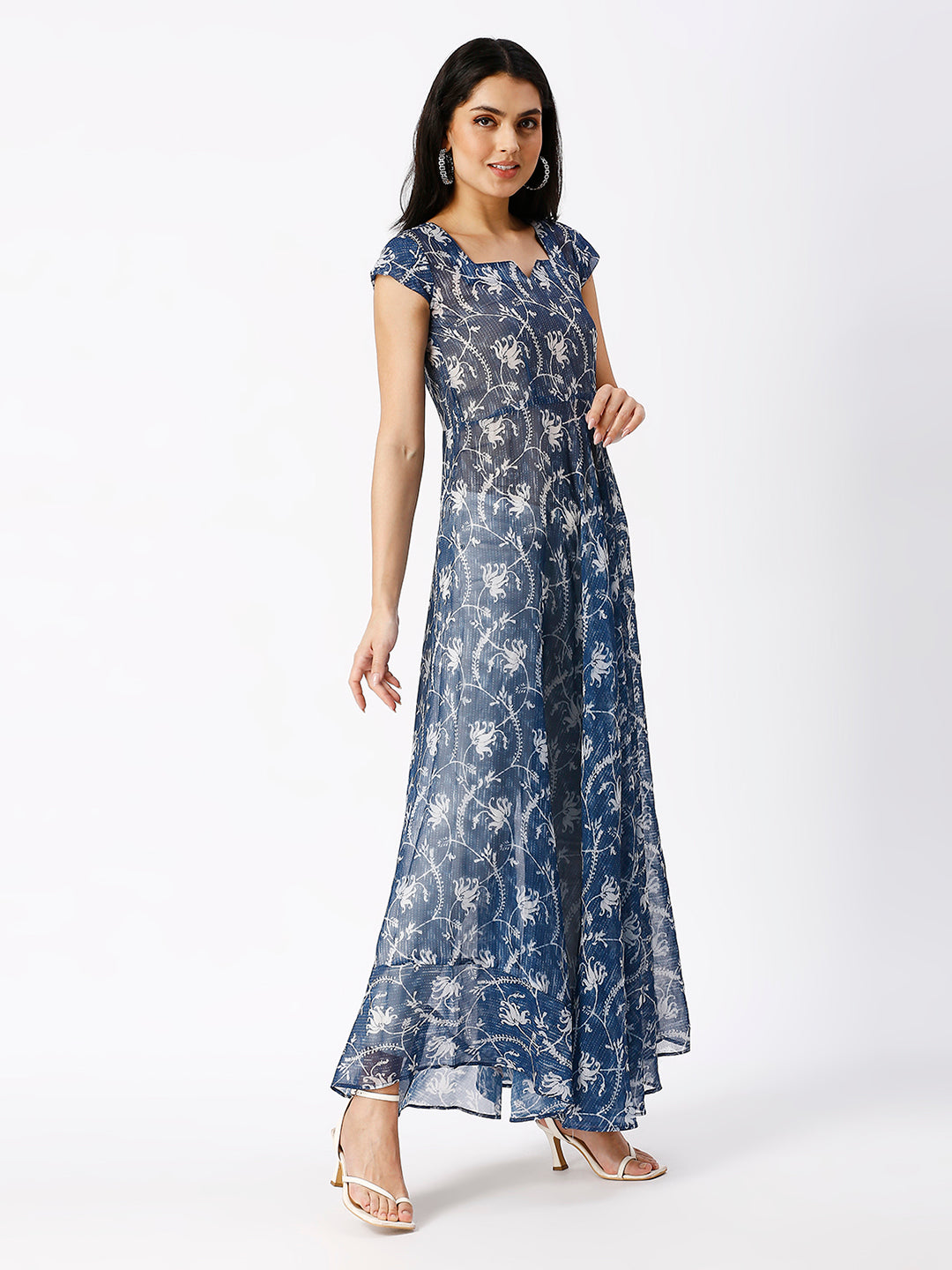 Noia Women Indigo Printed A-Line Maxi Dress