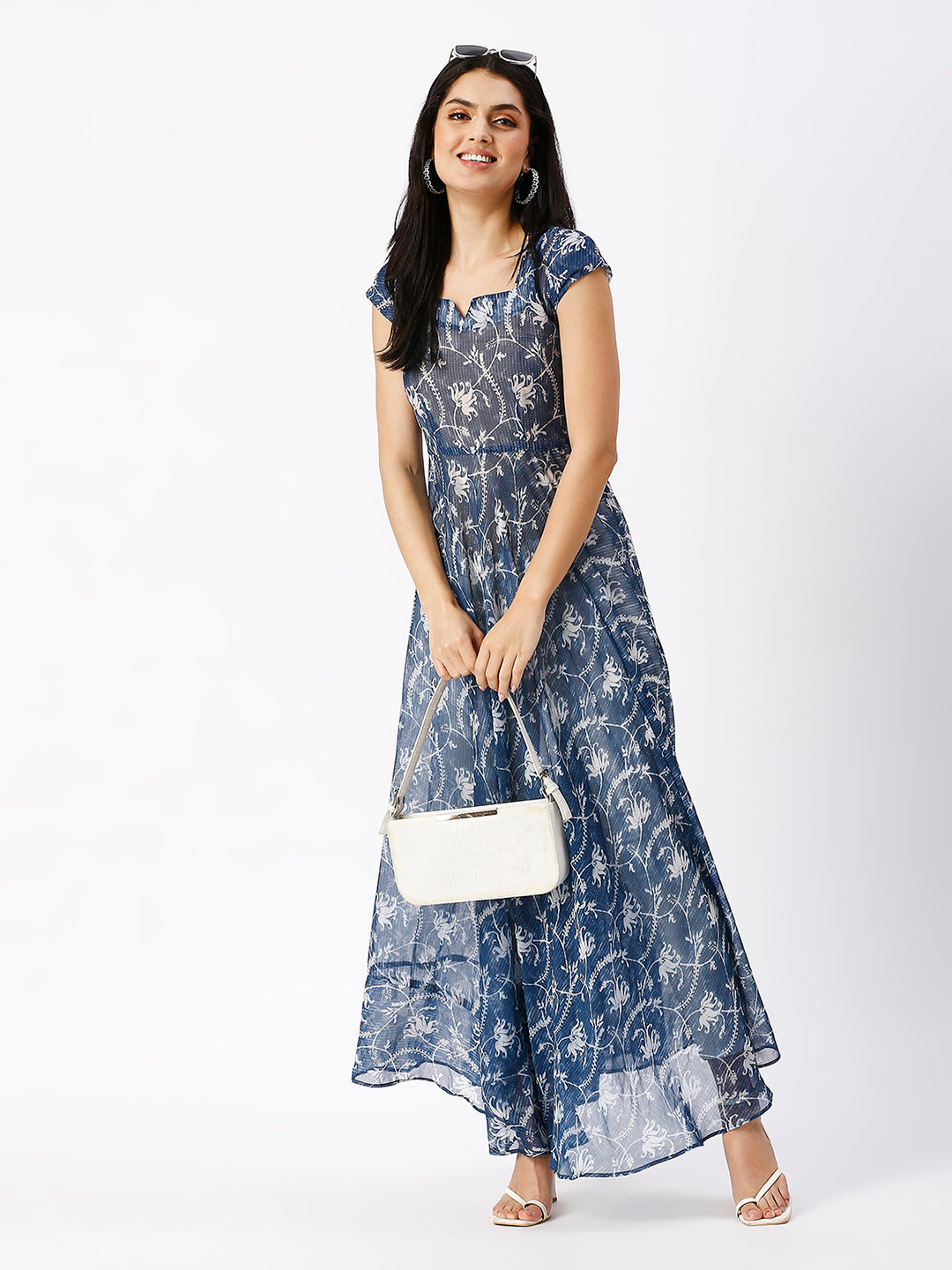 Noia Women Indigo Printed A-Line Maxi Dress