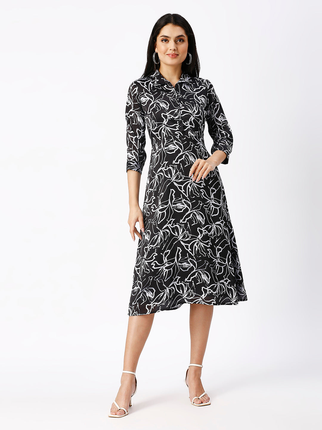 Noia Women Abstract Black Floral Midi Dress