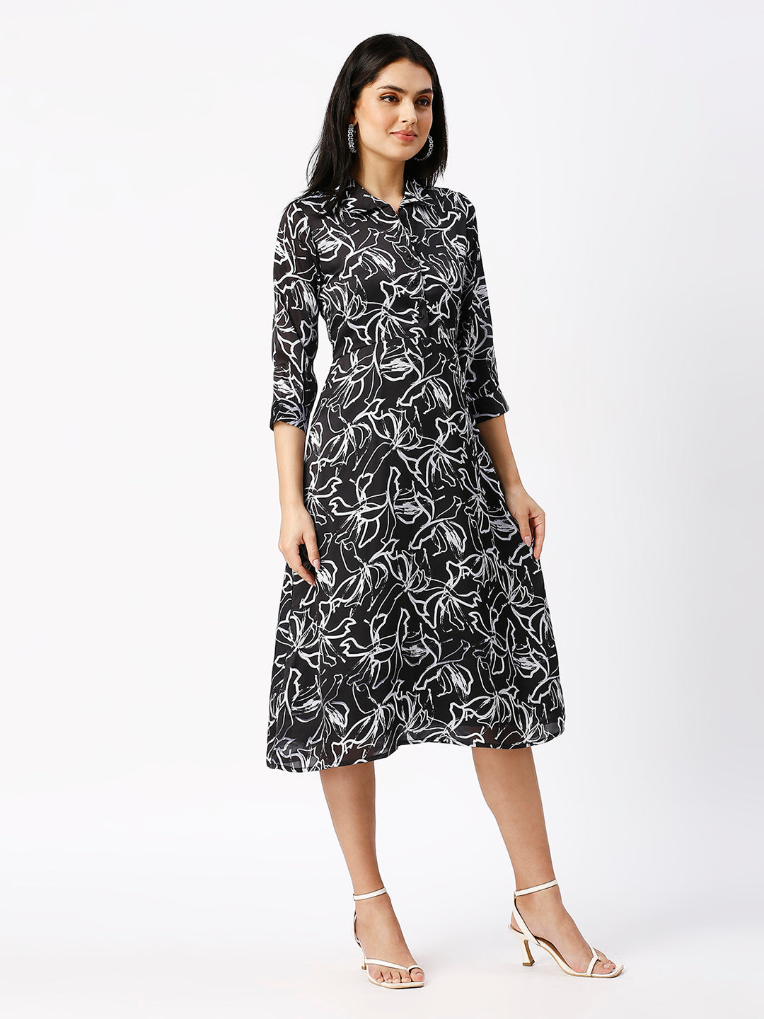 Noia Women Abstract Black Floral Midi Dress
