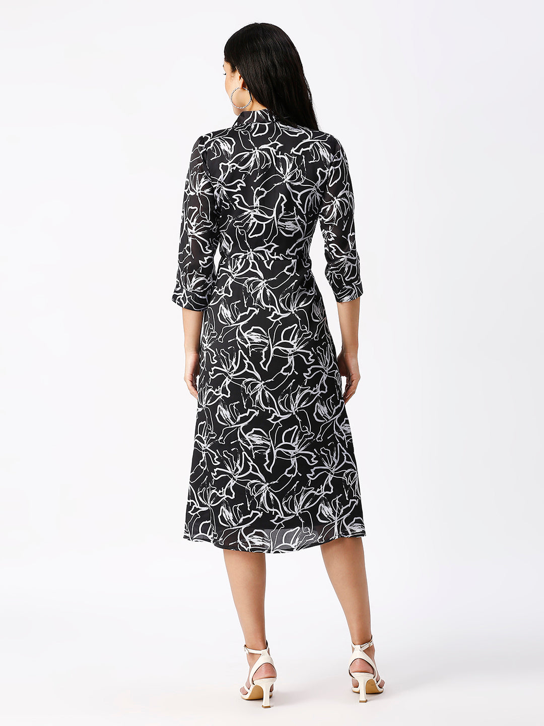 Noia Women Abstract Black Floral Midi Dress