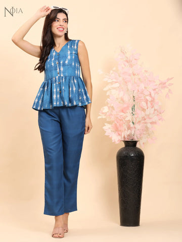 Noia Indigo Sleeveless Peplum Top with Trousers Noia