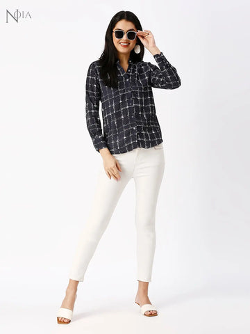 Noia Women Black and White Checkered Shirt Noia