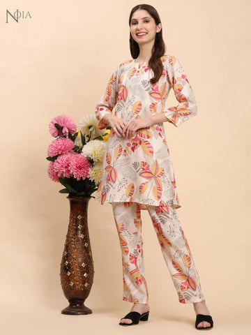 Noia Yellow & Multi Abstract Print Top with Trousers – Women’s Co-Ord Set Noia