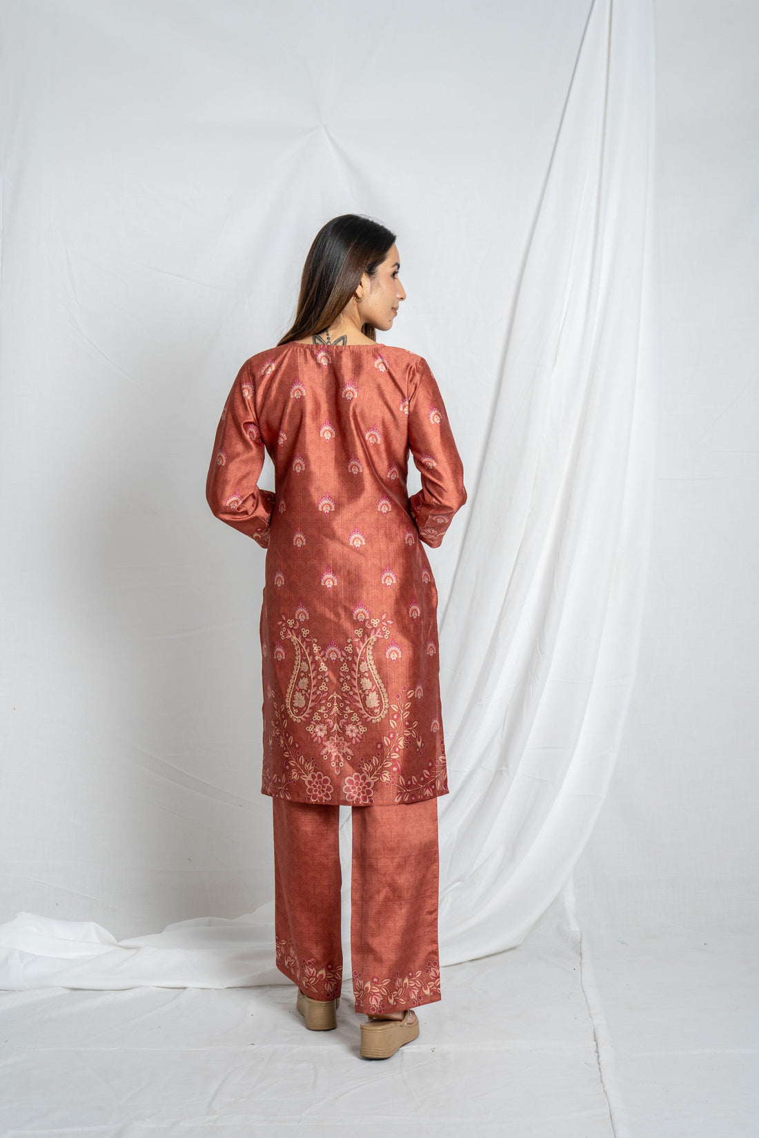 Rust Keyhole Neck Premium Co-Ord Set for Women | Kanika Collection Noia