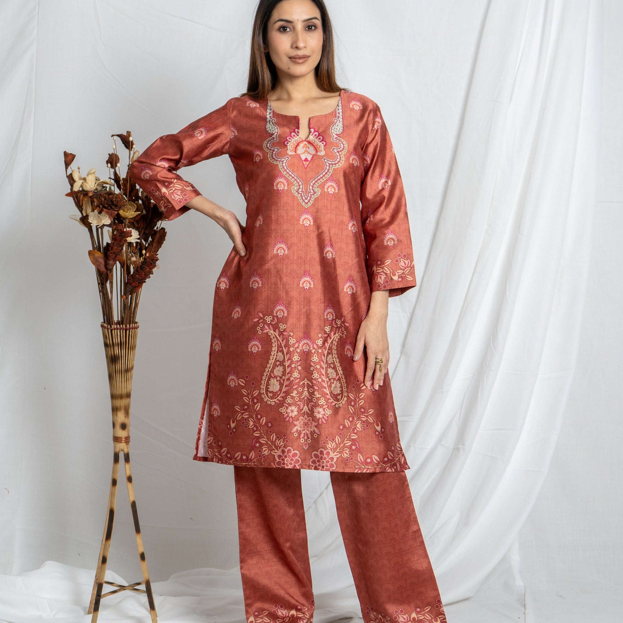 Rust Keyhole Neck Premium Co-Ord Set for Women | Kanika Collection Noia
