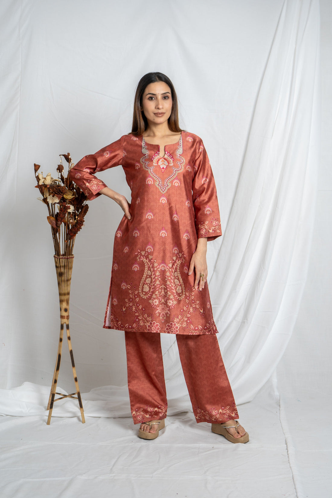 Rust Keyhole Neck Premium Co-Ord Set for Women | Kanika Collection Noia