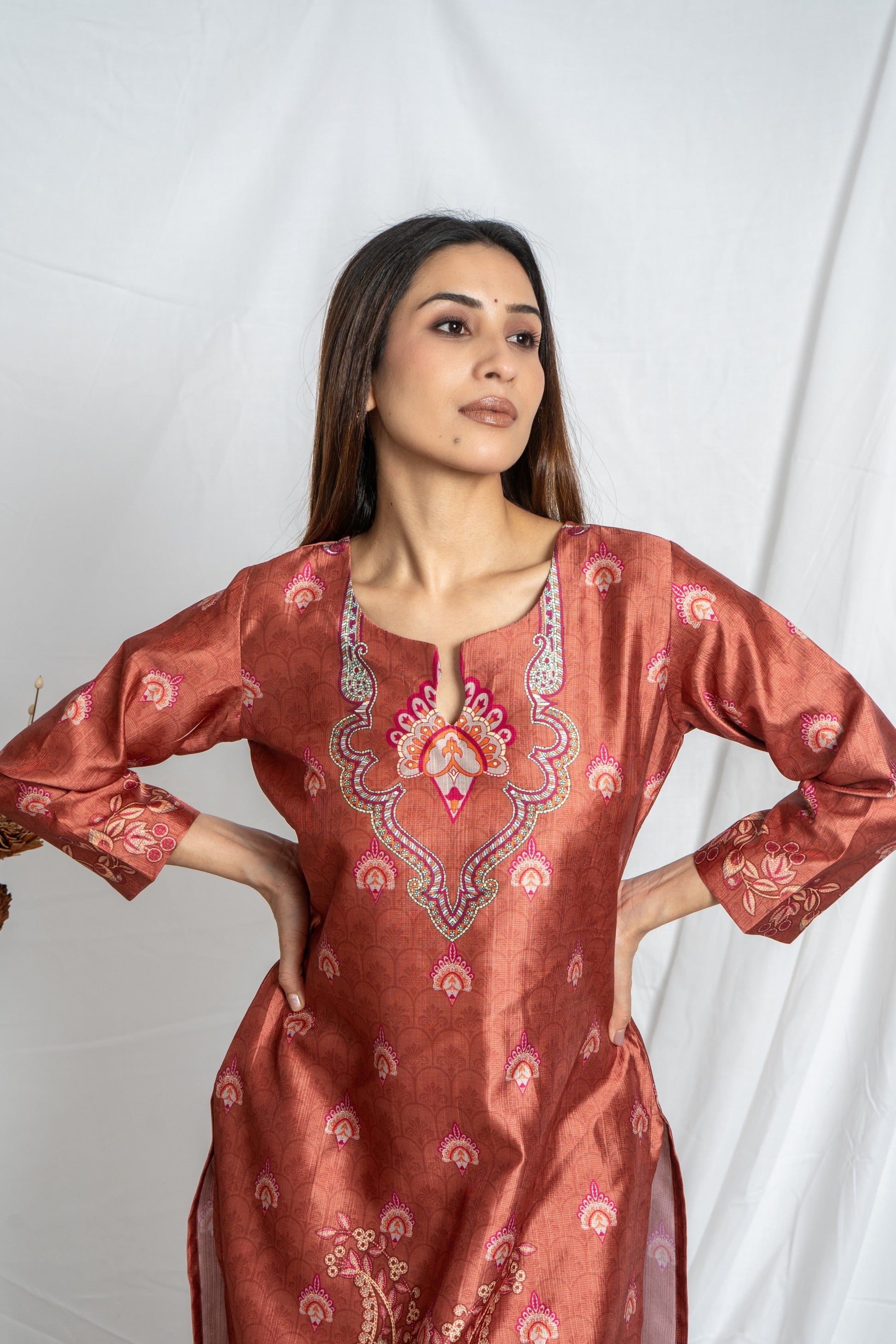 Rust Keyhole Neck Premium Co-Ord Set for Women | Kanika Collection Noia