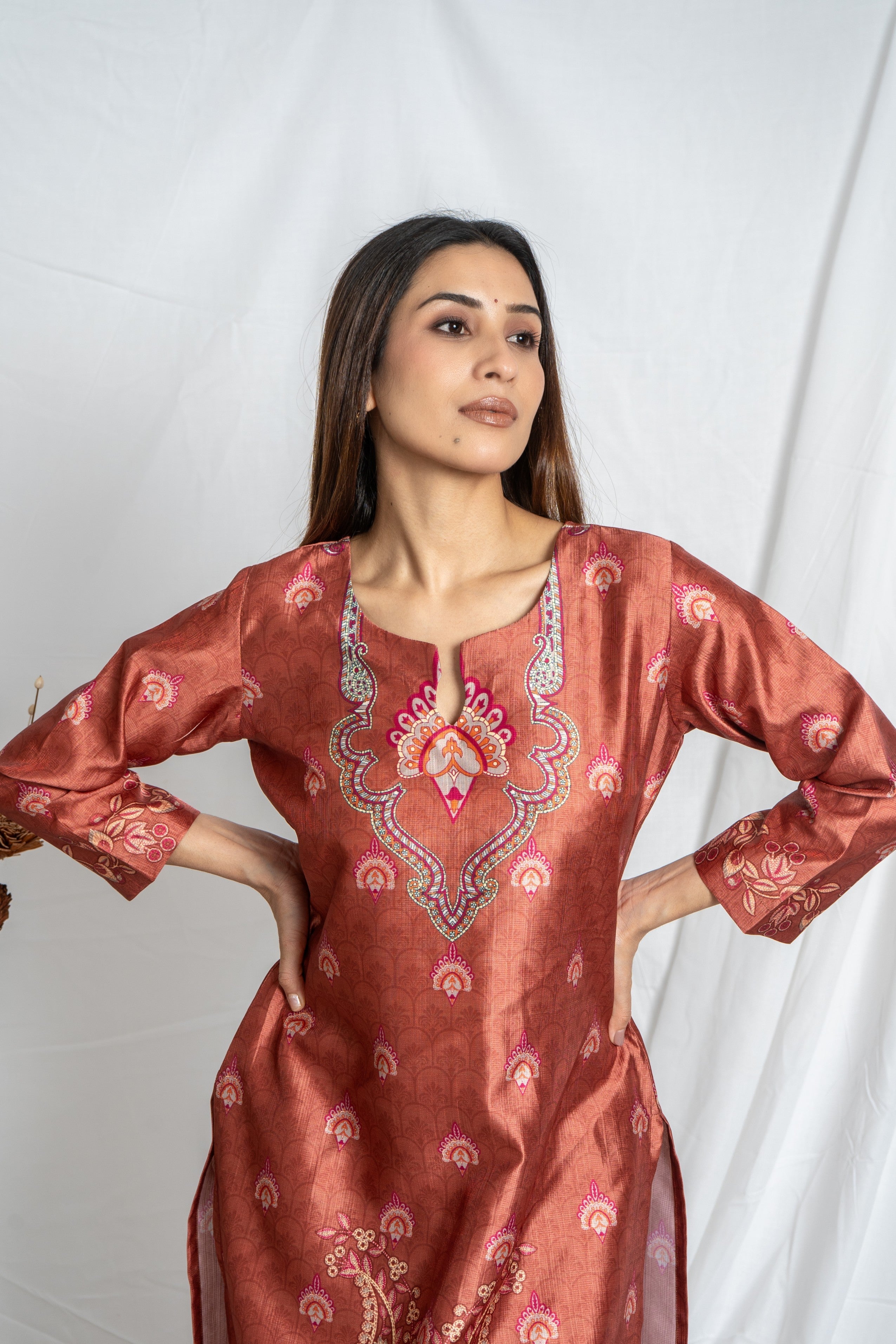 Rust Keyhole Neck Premium Co-Ord Set for Women | Kanika Collection Noia