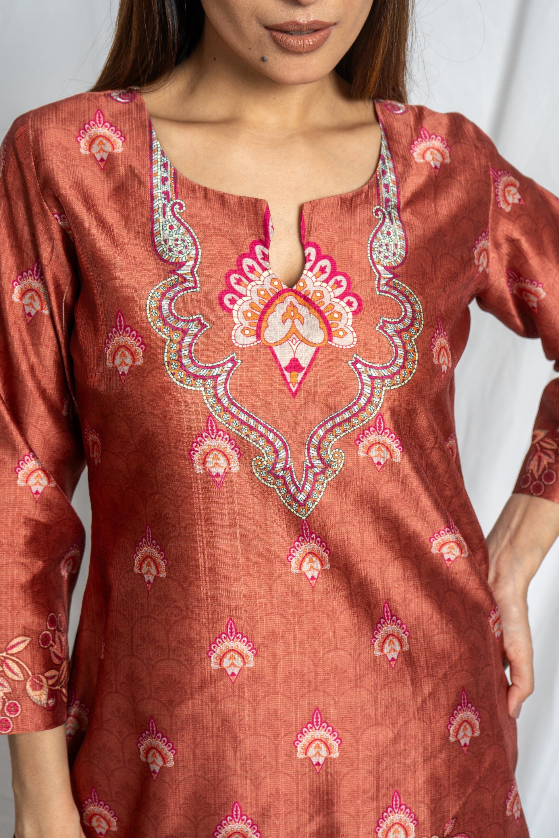Rust Keyhole Neck Premium Co-Ord Set for Women | Kanika Collection Noia