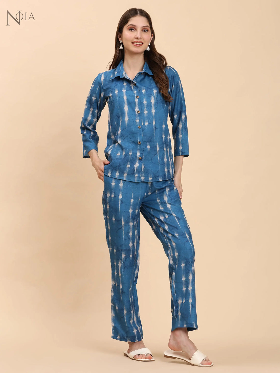 Indigo Shibori Print Co-Ord Set – Shirt & Trousers Noia