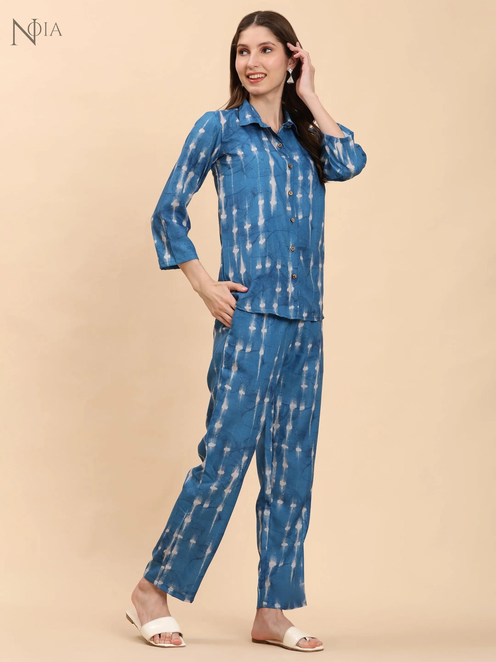 Indigo Shibori Print Co-Ord Set – Shirt & Trousers Noia