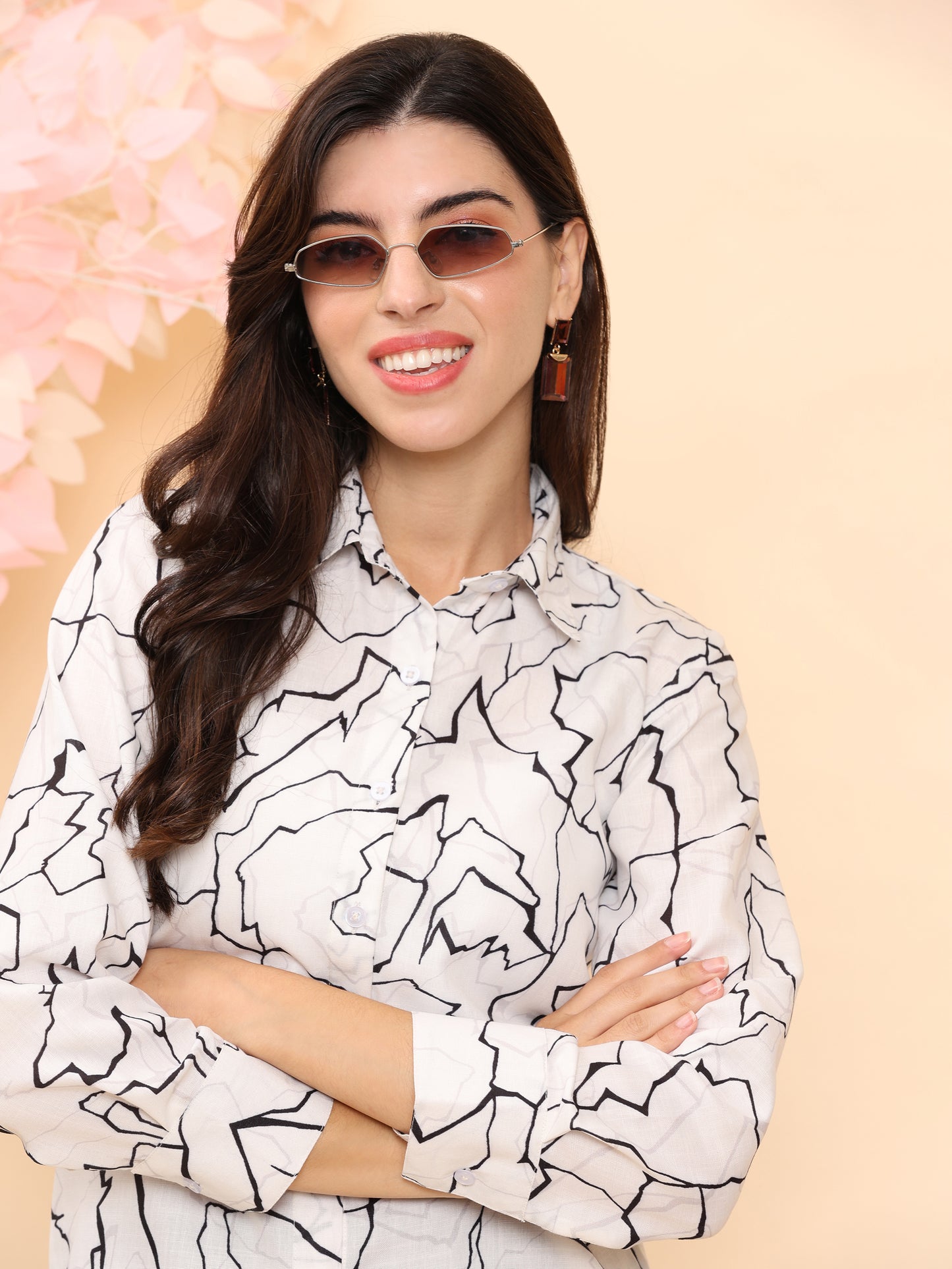 Noia White & Black Abstract Shirt with Shorts