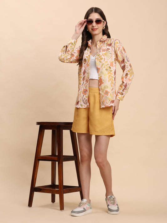 Noia Yellow Multi Abstract Floral Shirt with Shorts