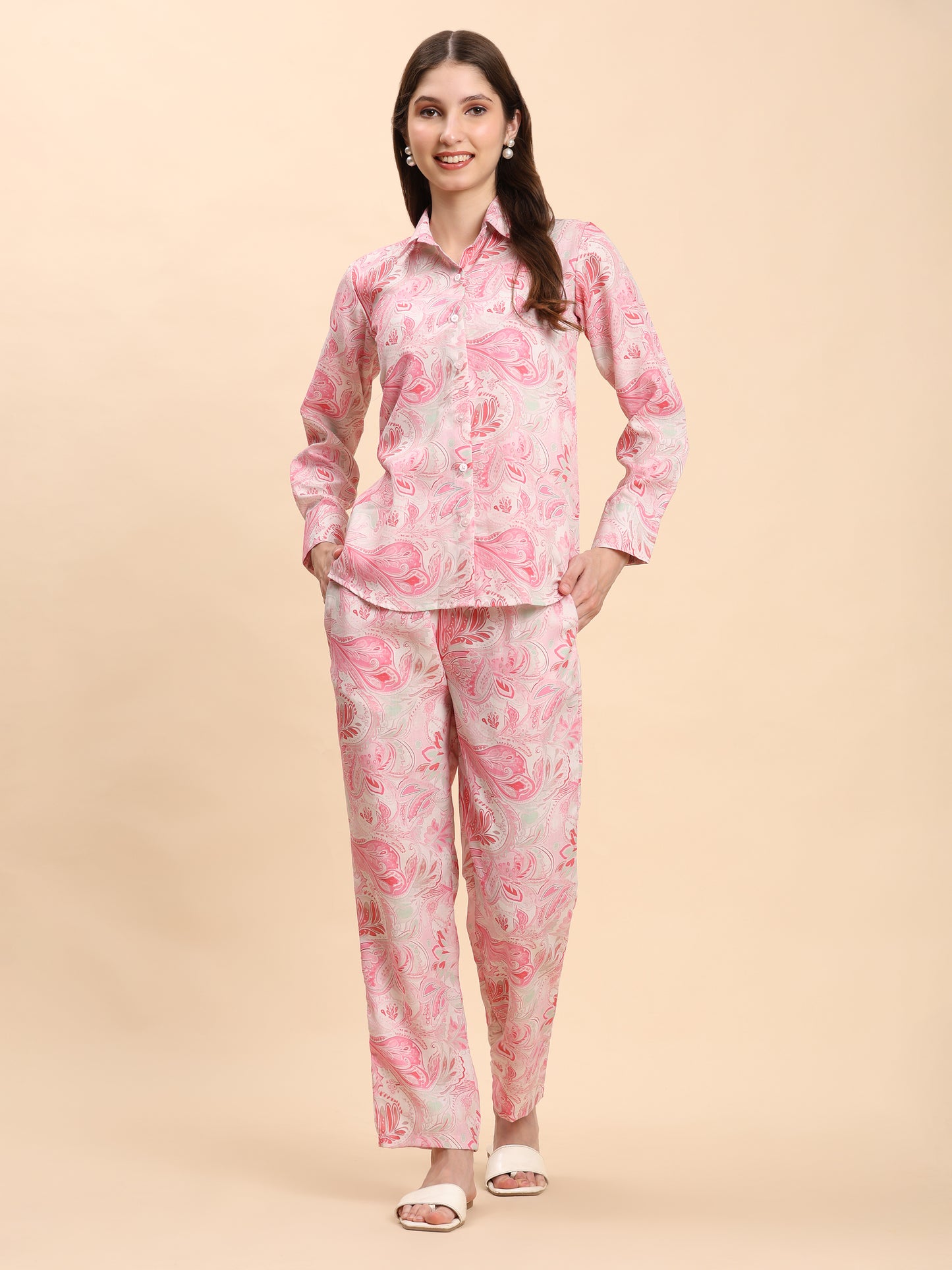 Noia Pink & White Paisley Shirt with Trousers