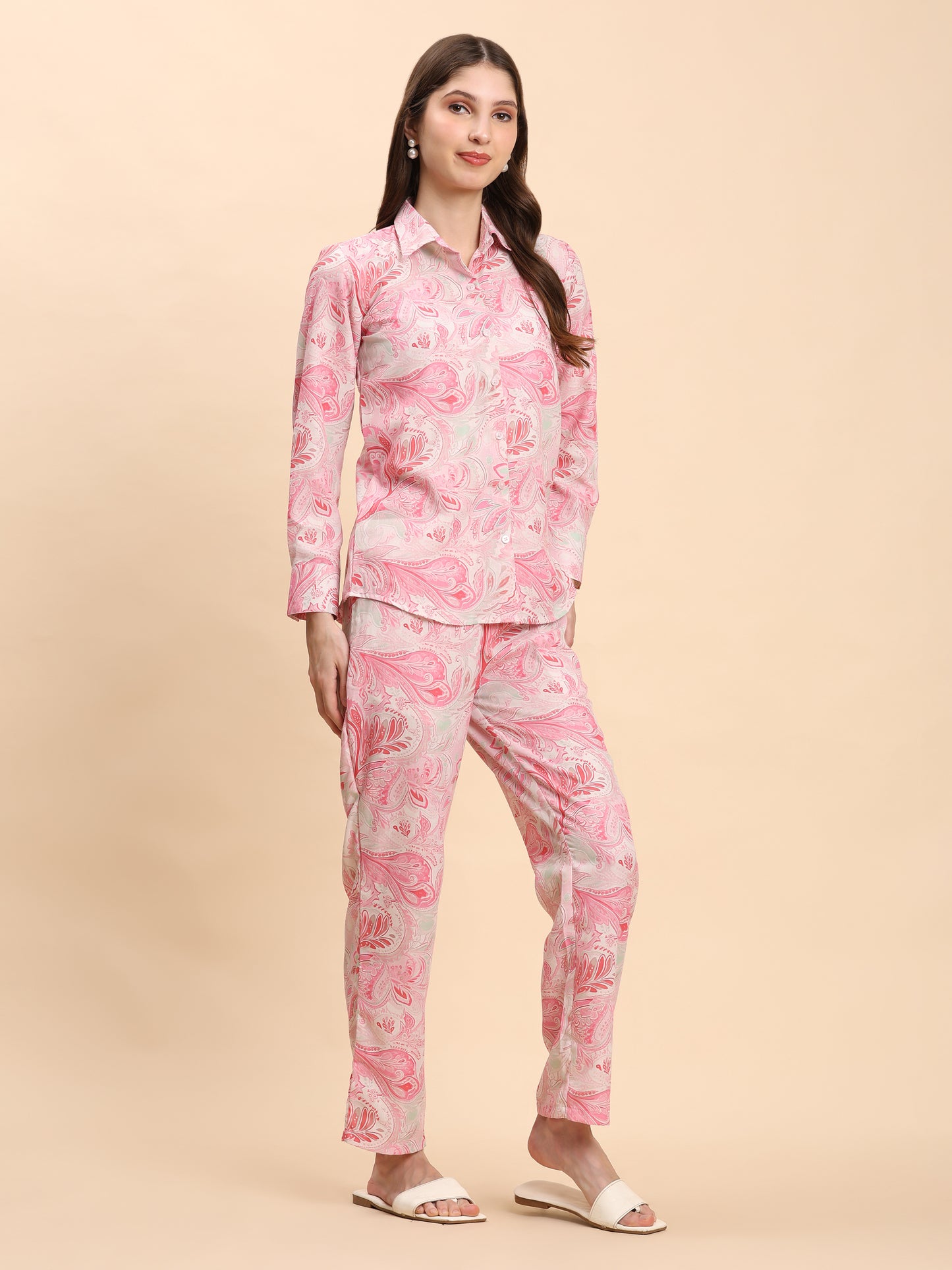Noia Pink & White Paisley Shirt with Trousers