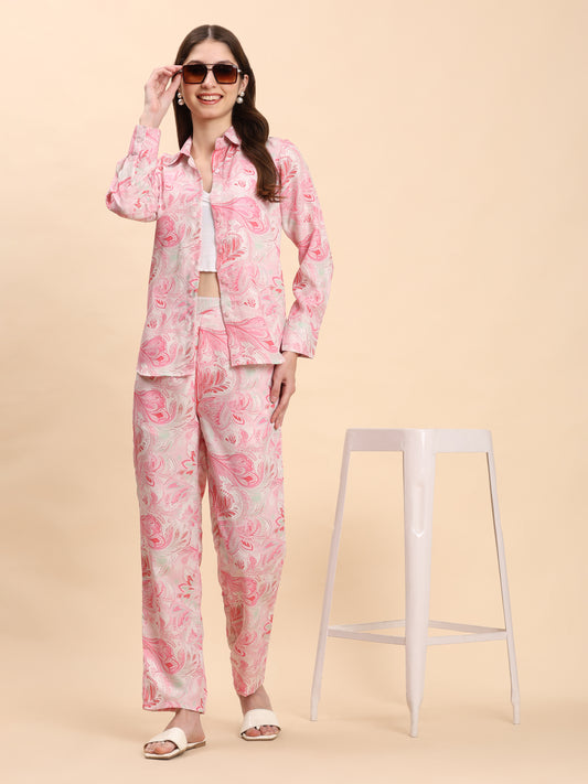 Noia Pink & White Paisley Shirt with Trousers