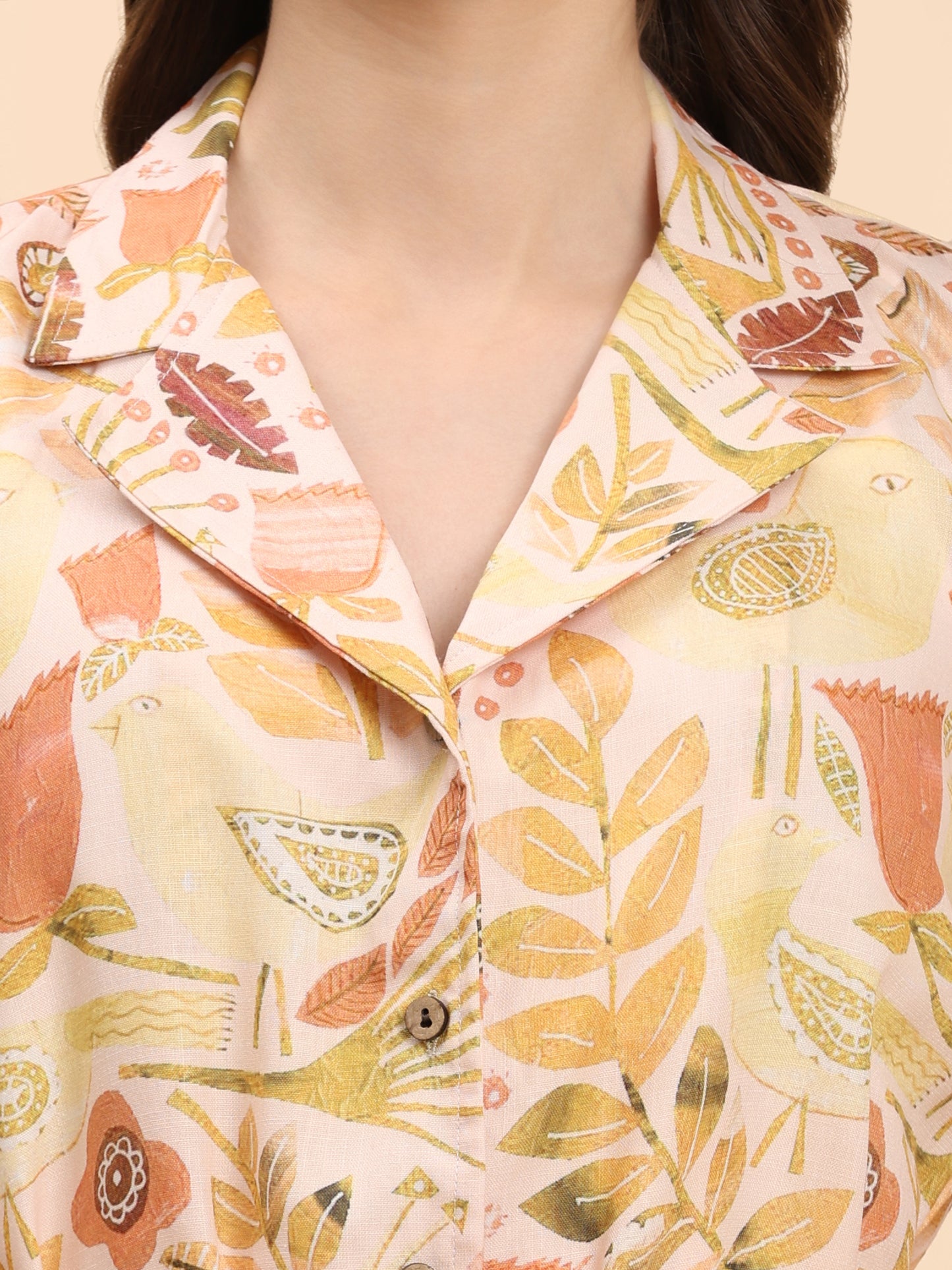 Noia Yellow Multi Abstract Floral Shawl Collared Top with Trousers