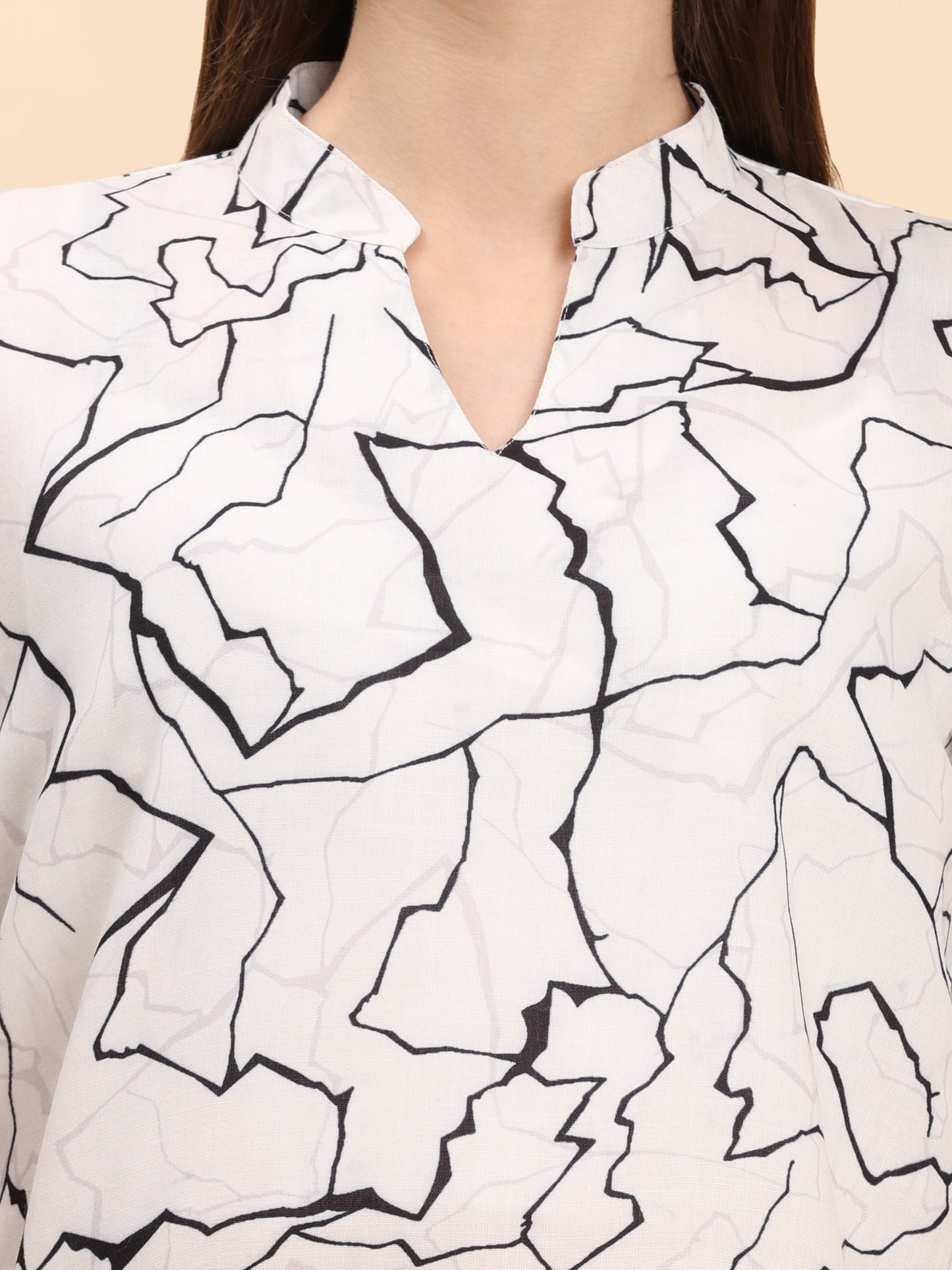 Noia White & Black Abstract Short Sleeve Top with Trousers