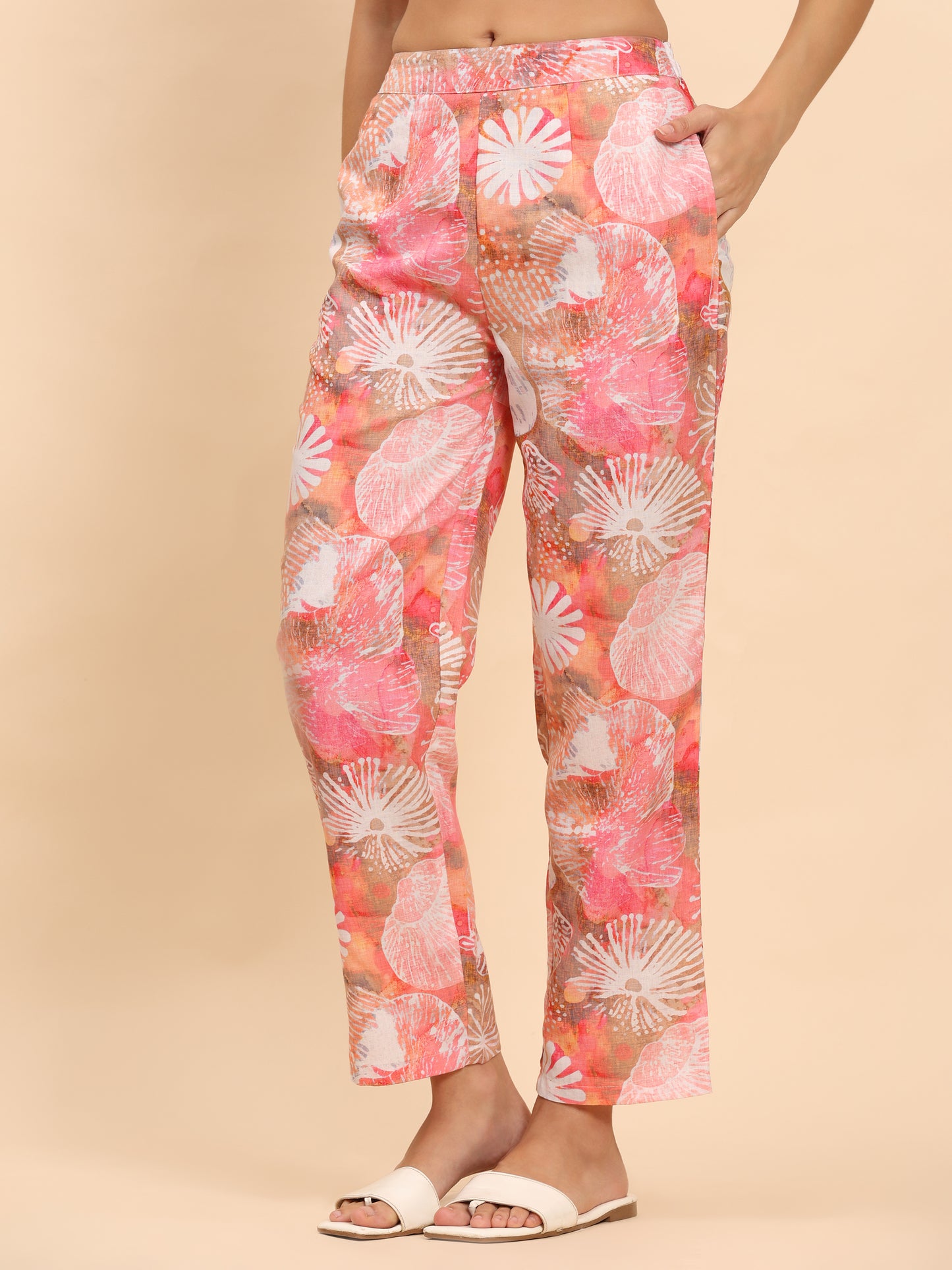 Noia Pink Multi Abstract Short Sleeve Top with Trousers