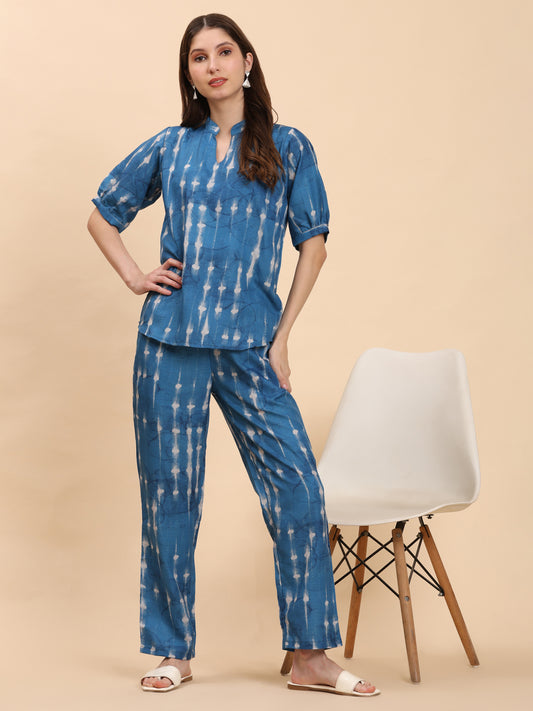 Noia Indigo Short Sleeve Top with Trousers