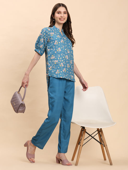Noia Green & Yellow Floral Ditsy Short Sleeve Top with Trousers