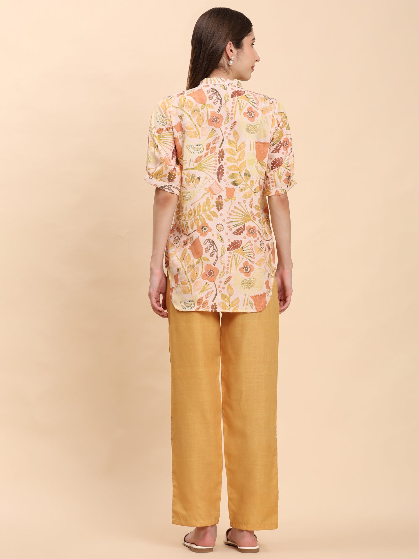 Noia Yellow Multi Abstract Floral Short Sleeve Top with Trousers