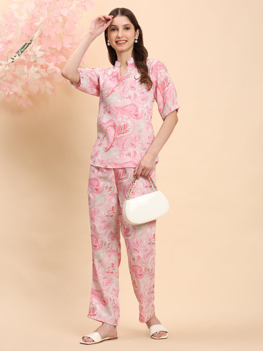 Noia Pink & White Paisley Short Sleeve Top with Trousers