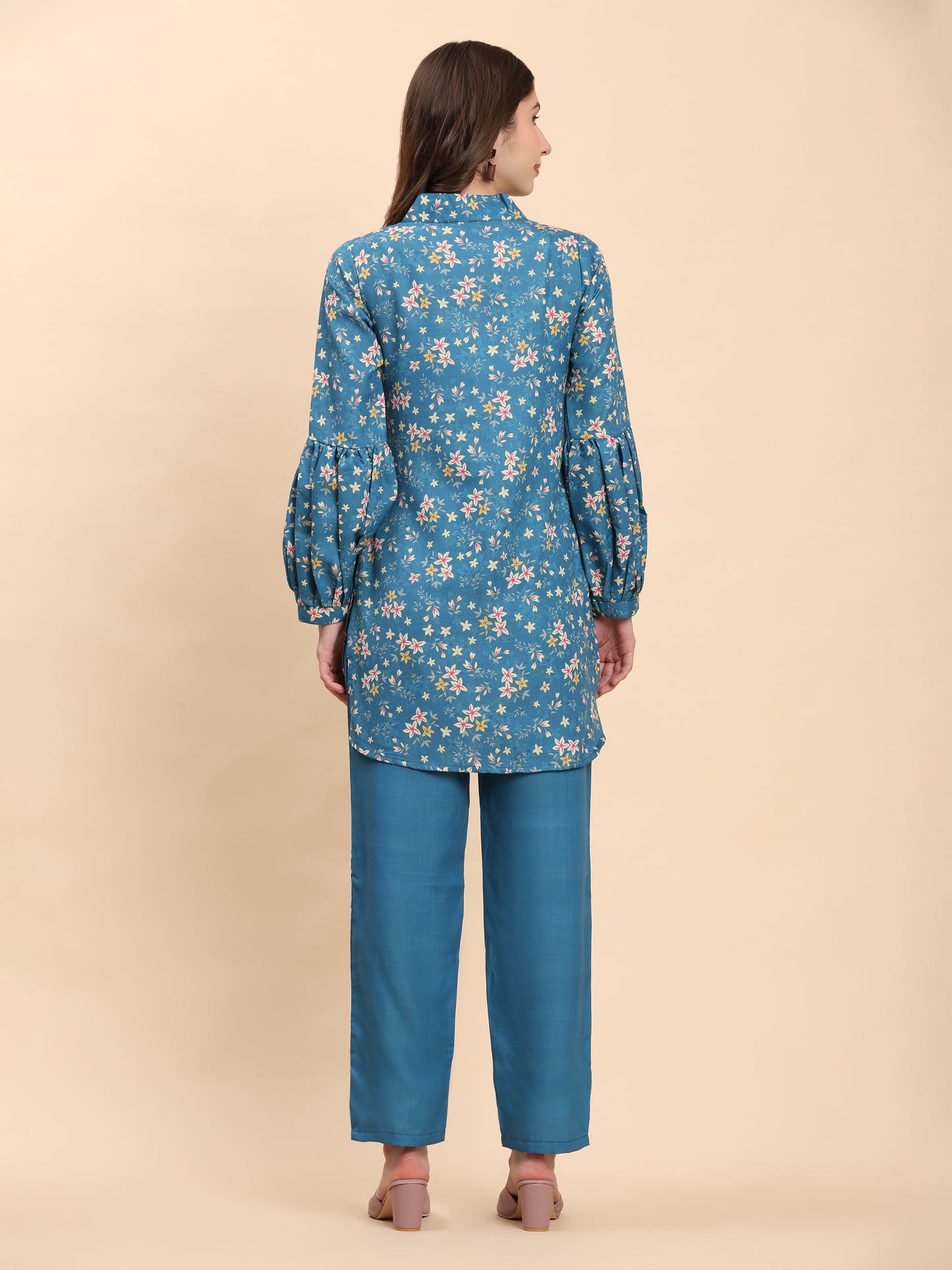 Noia Green & Yellow Floral Ditsy V Necked Top with Trousers