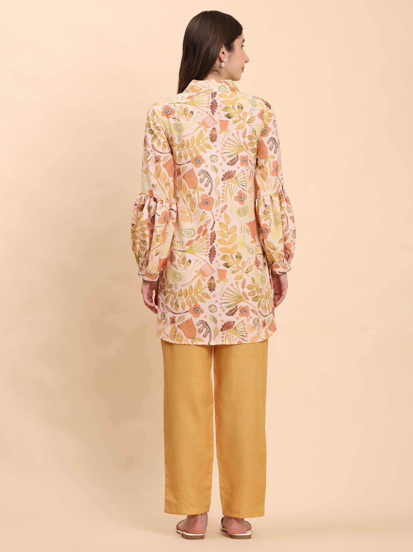 Noia Yellow Multi Abstract Floral V Necked Top with Trousers