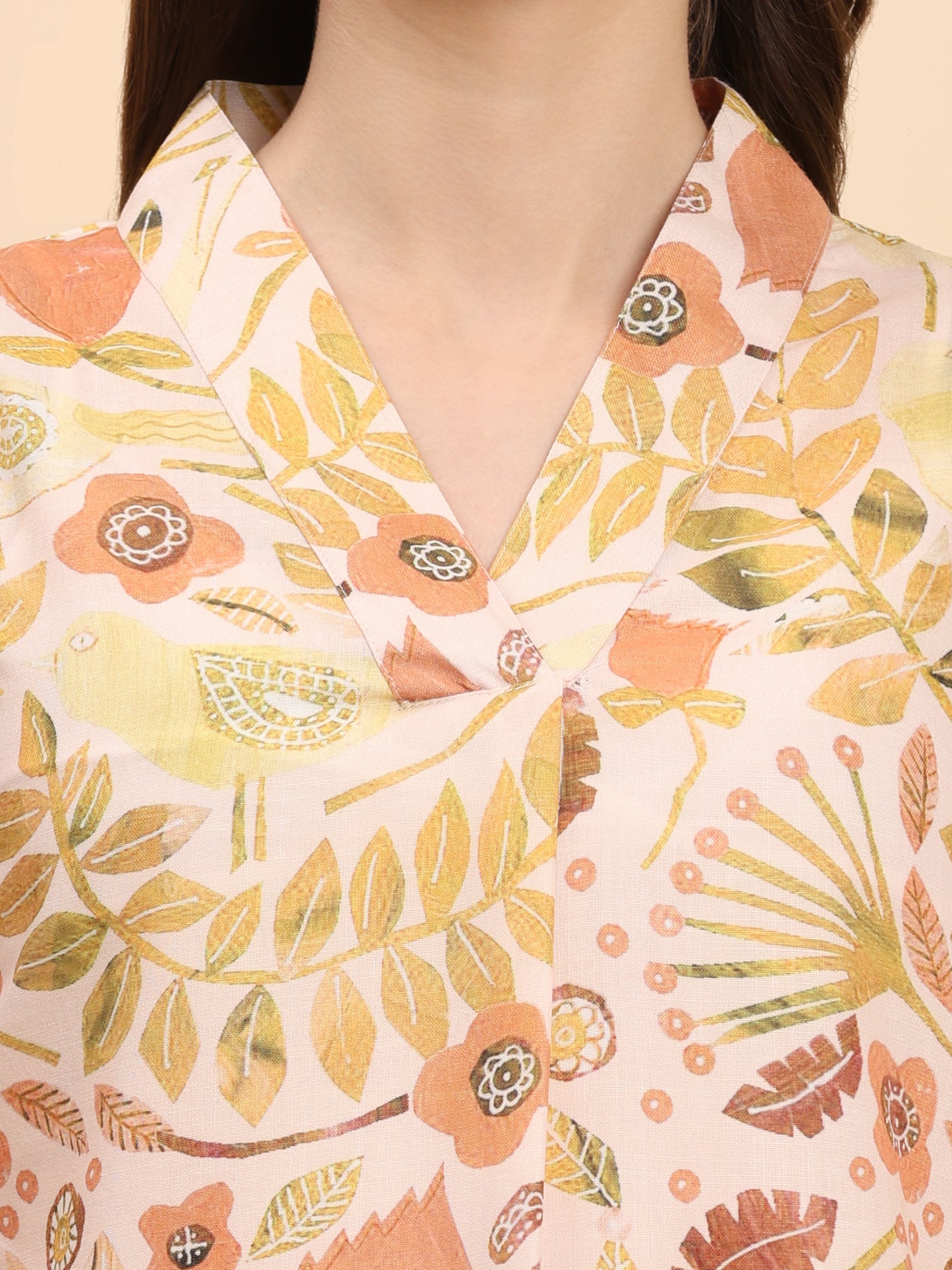 Noia Yellow Multi Abstract Floral V Necked Top with Trousers