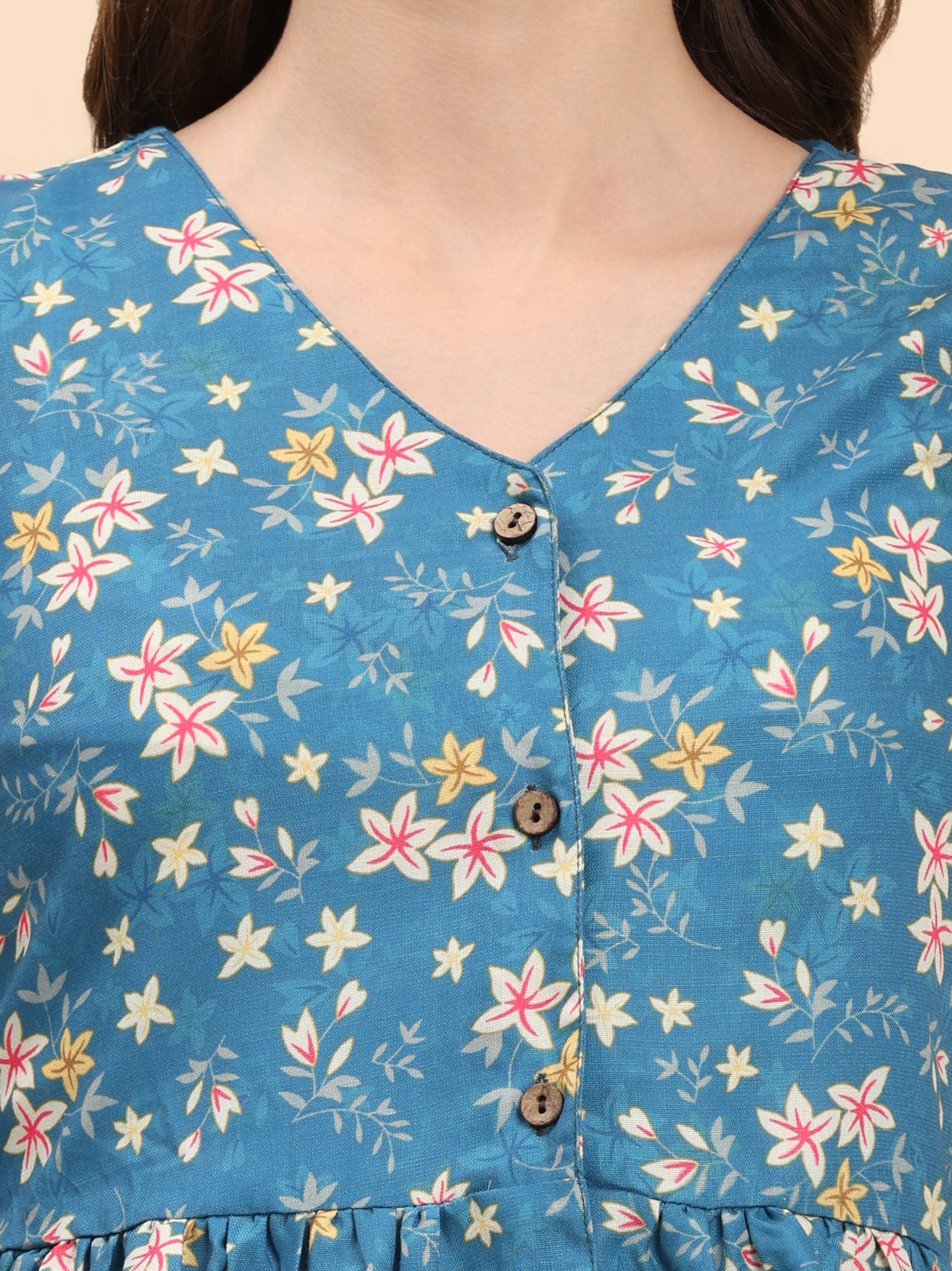 Noia Green & Yellow Floral Ditsy Sleeveless Peplum Top with Trousers