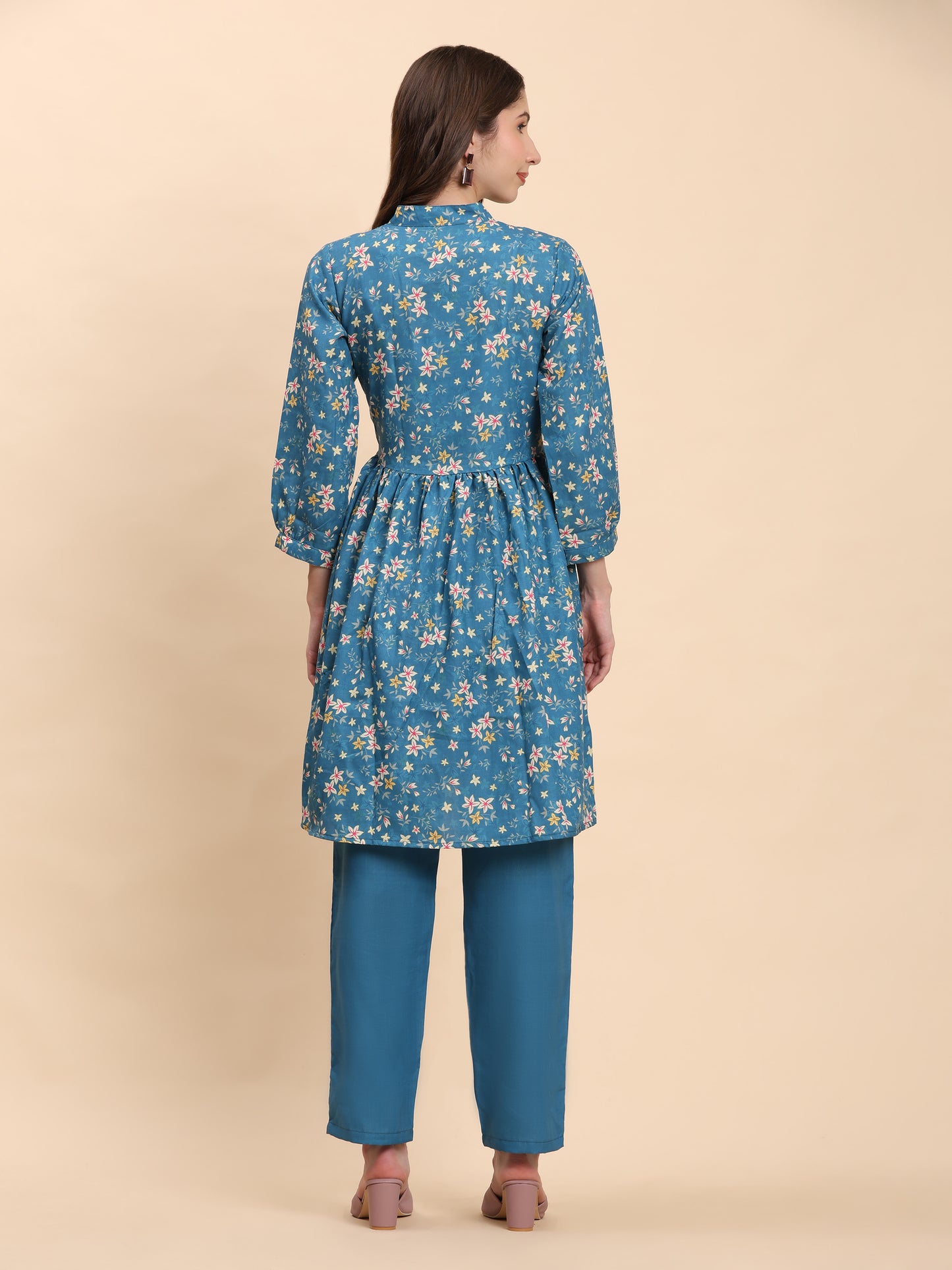 Noia Green & Yellow Floral Ditsy Long Sleeved V-Neck Top with Trousers