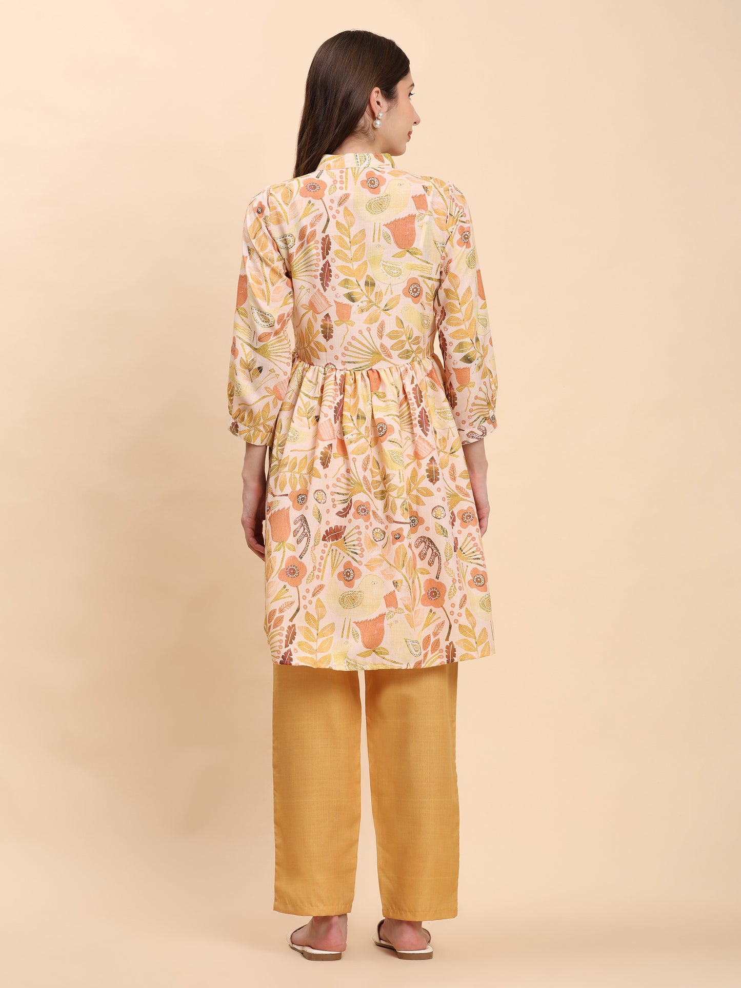 Noia Yellow Multi Abstract Floral Long Sleeved V-Neck Top with Trousers