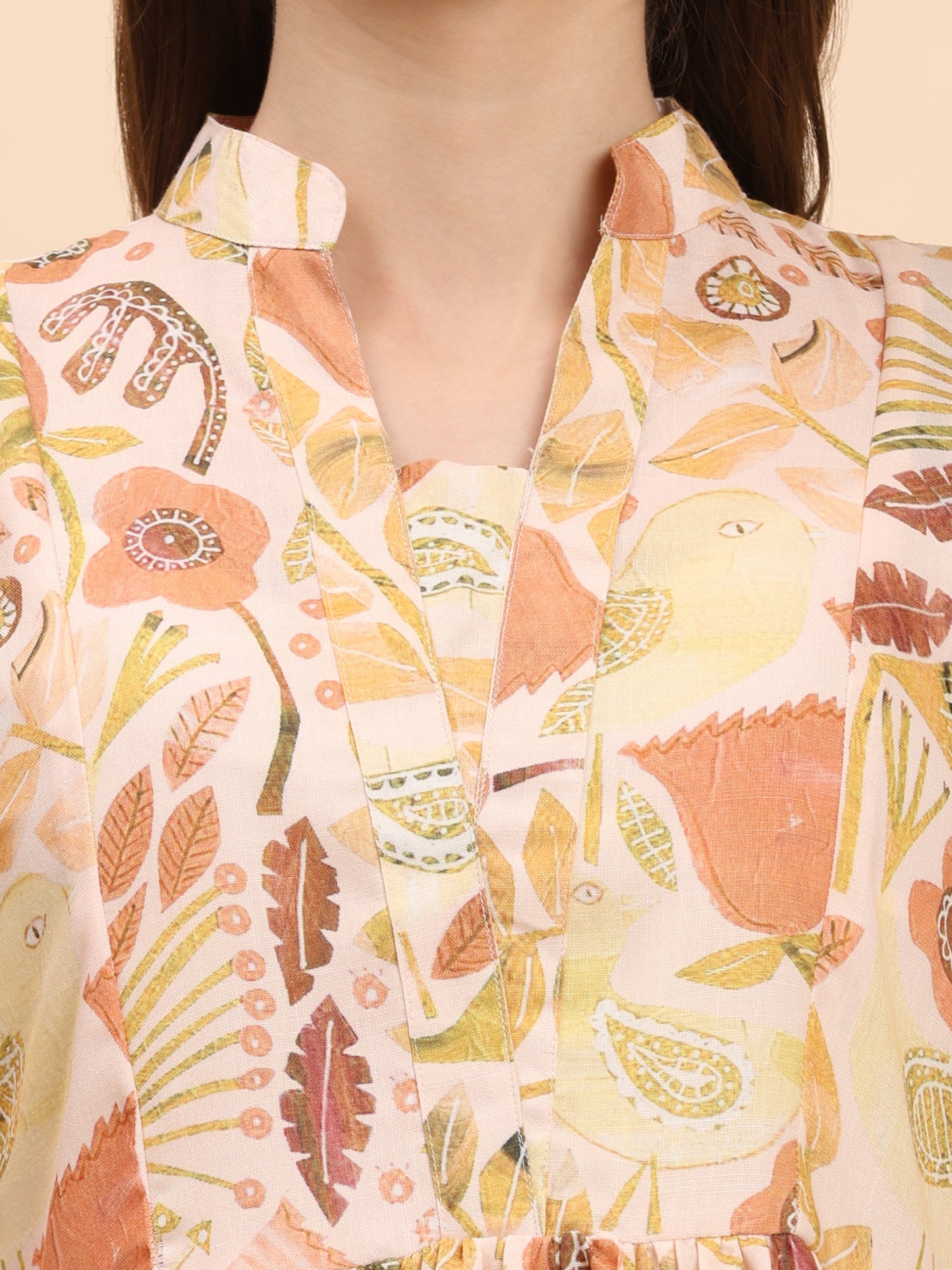 Noia Yellow Multi Abstract Floral Long Sleeved V-Neck Top with Trousers