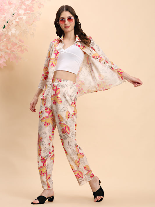 Noia Yellow & Multi Abstract Floral Shirt with Trousers
