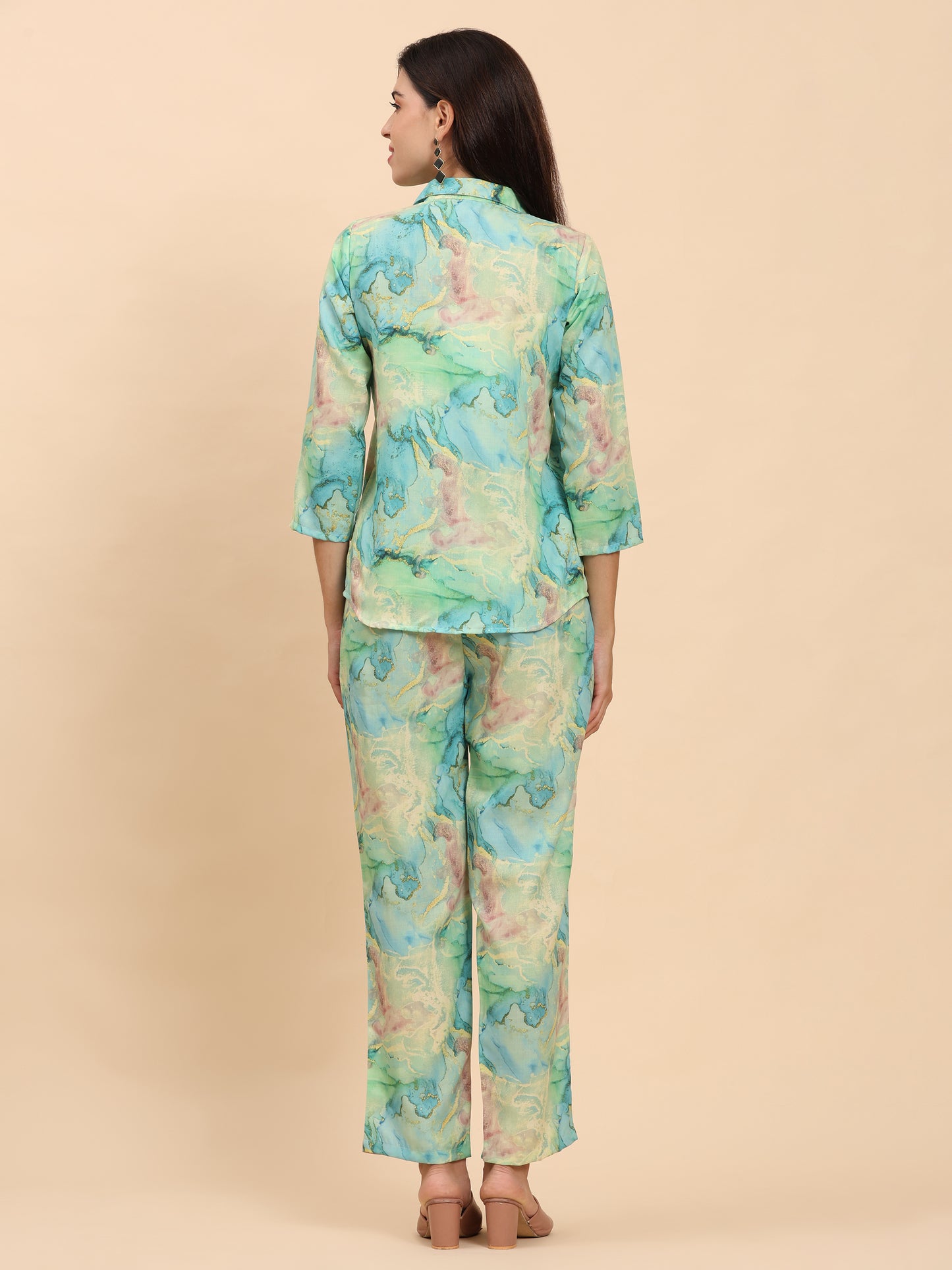 Noia Green & Gold Abstract Shirt with Trousers