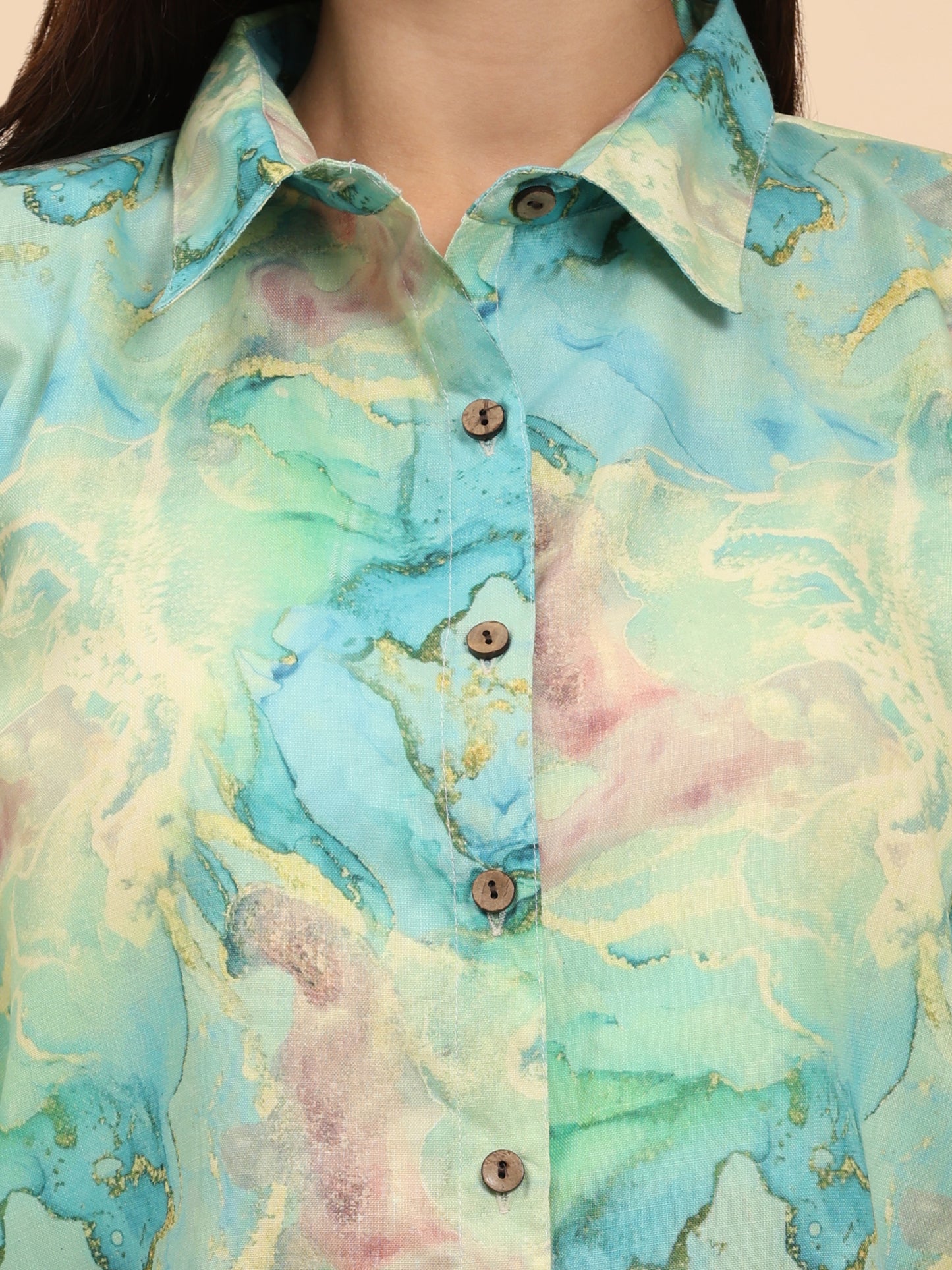 Noia Green & Gold Abstract Shirt with Trousers