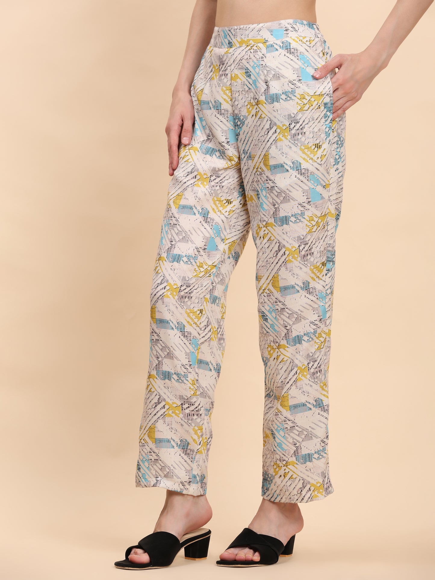Noia White & Multi Geometric Shirt with Trousers