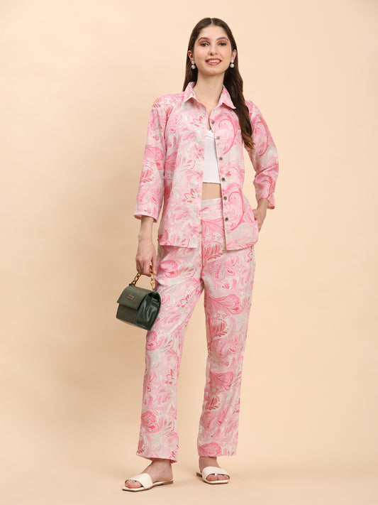 Noia Pink & White Paisley Shirt with Trousers