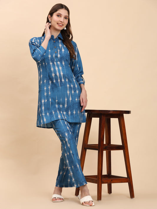 Noia Indigo Shirt Collared Top with Trousers
