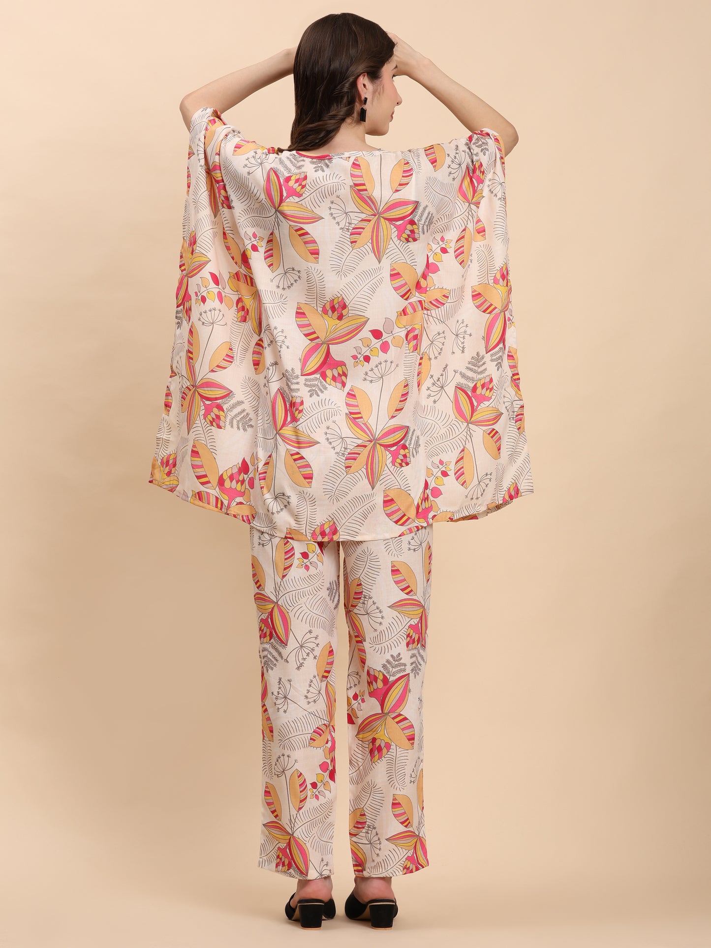 Noia Yellow & Multi Abstract Kaftan Top with Trousers
