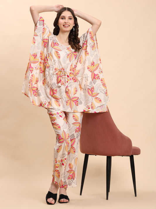 Noia Yellow & Multi Abstract Kaftan Top with Trousers