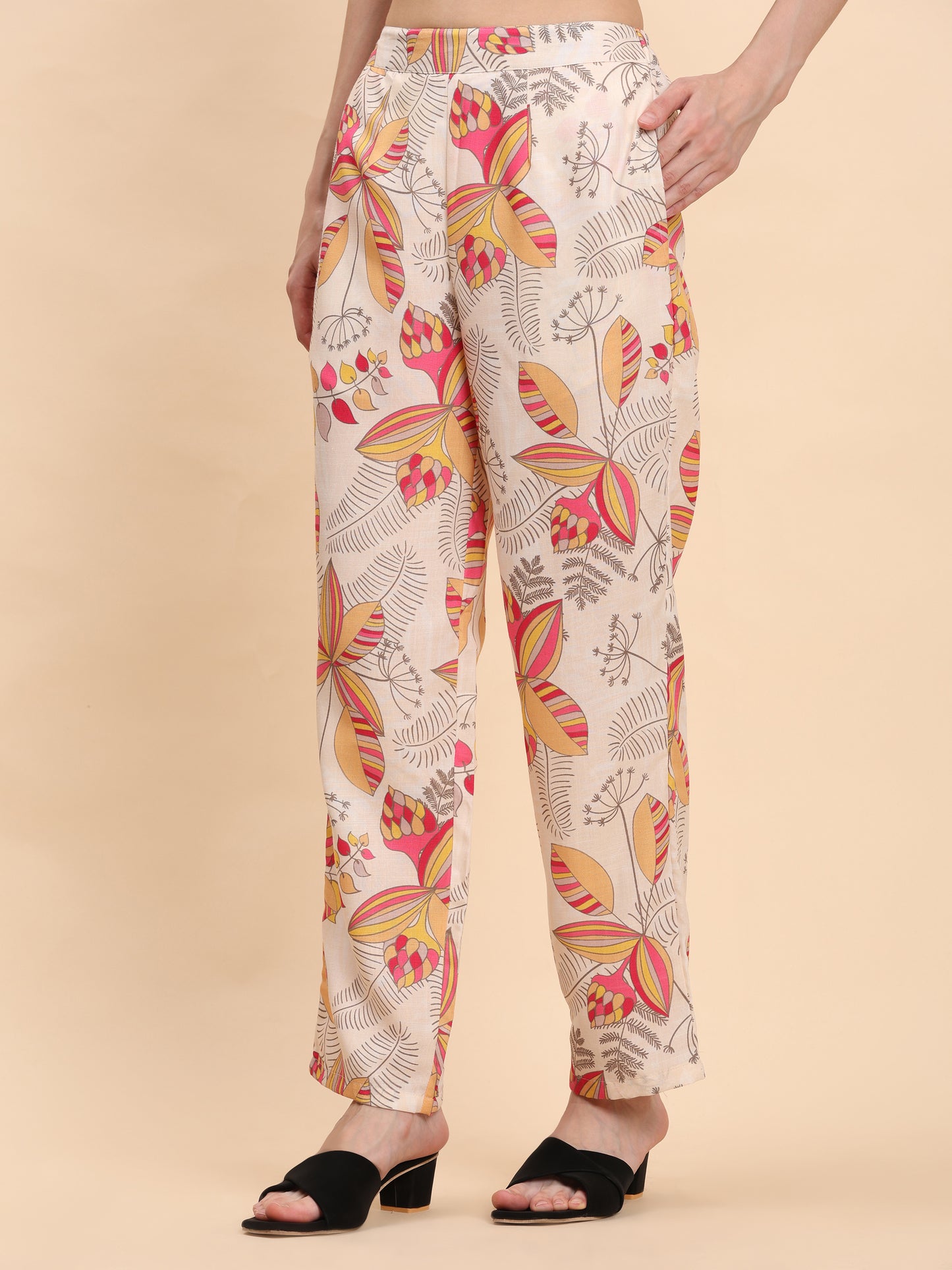 Noia Yellow & Multi Abstract Kaftan Top with Trousers